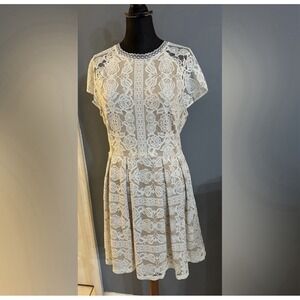✨Francesca Ivory Lace Dress  Boho Cocktail Evening Short Sleeve Cutout Back Sz S
